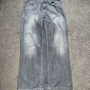 Ecko Unlimited Grey Denim Relaxed Fit Baggy Pants y2k 38x32 Painted